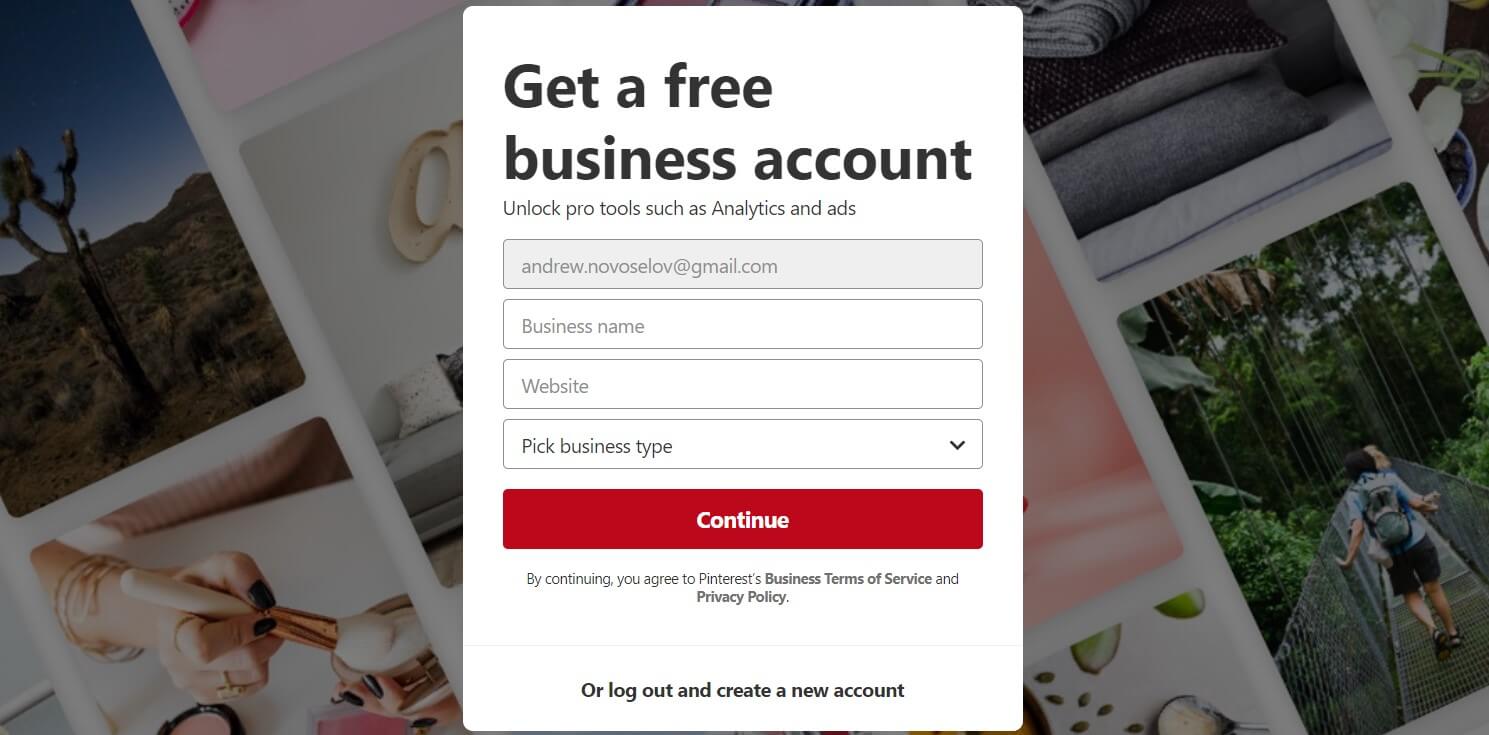 Sign up for a Free Business Account