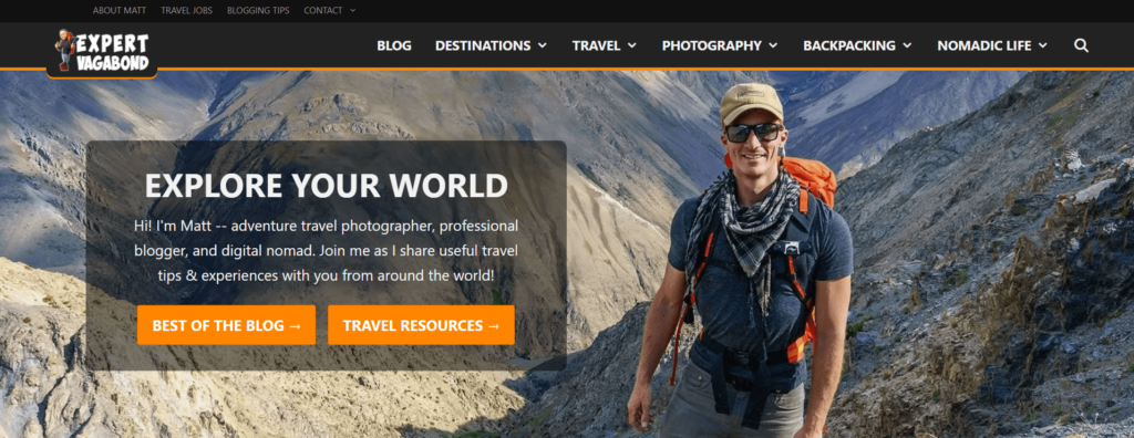 Expert Vagabond Travel Blog main page