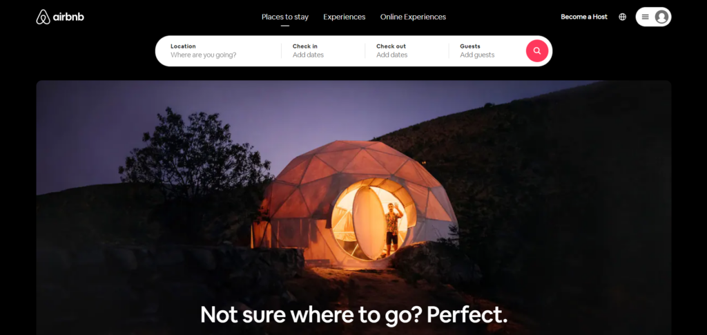 Airbnb website homepage