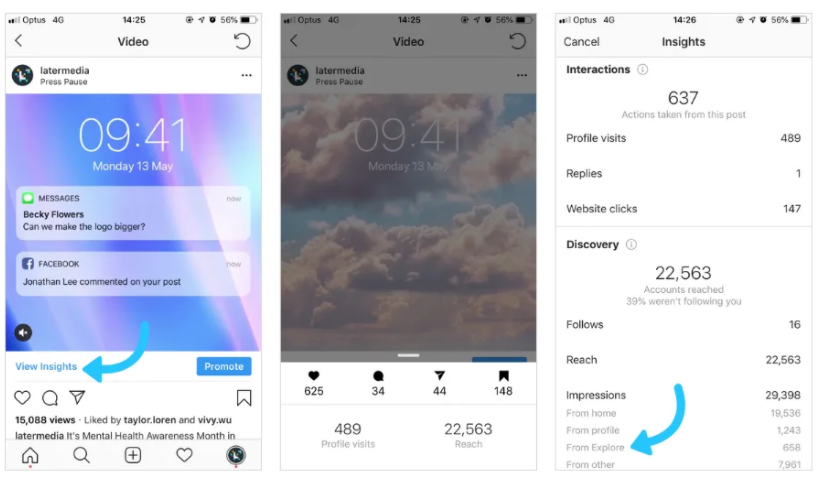 How to check the number of impressions a post gets from the Explore page
