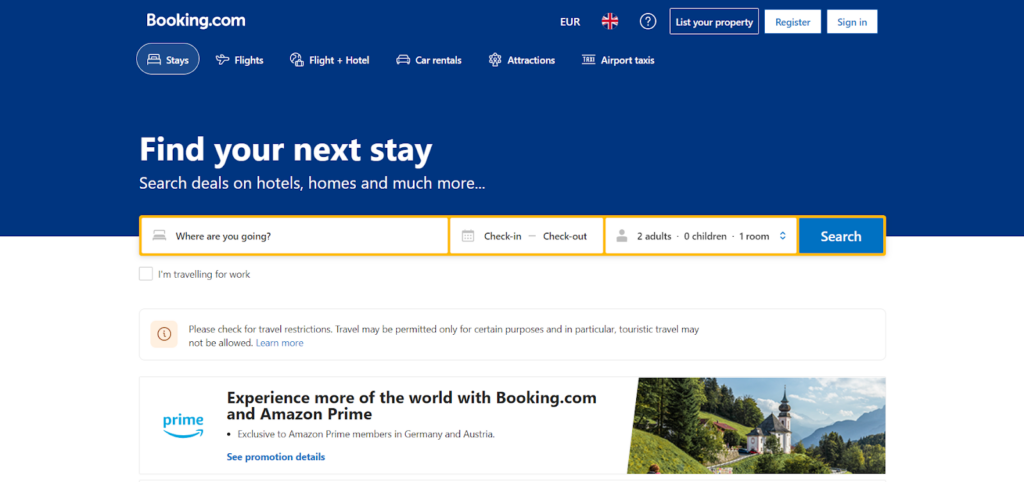 Booking uses blue color
