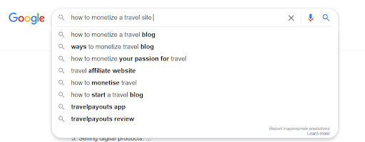 Autocomplete searches on Google