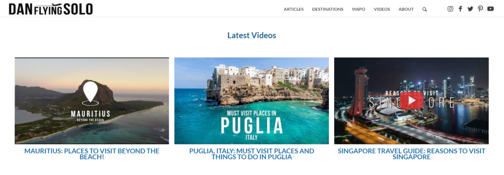 The "Latest Videos" section on the Dan Flying Solo blog