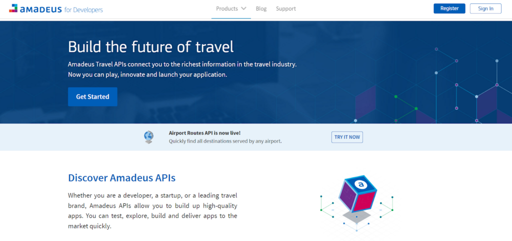 Amadeus for Developers homepage
