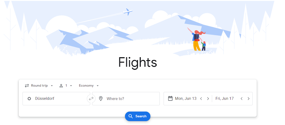 Google Flights homepage