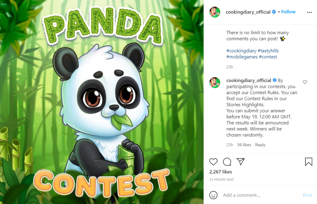 Contest rules on Instagram example