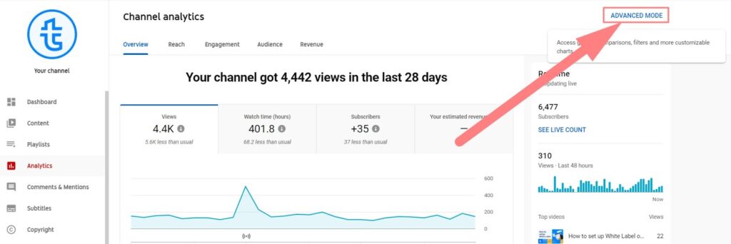 Advanced mode in Youtube analytics