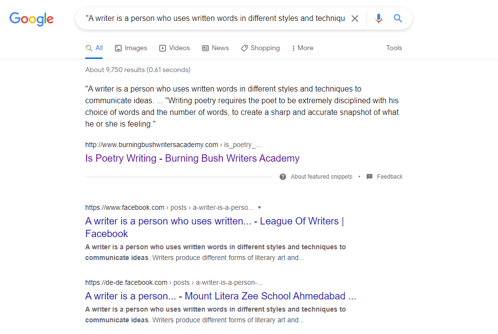 How to check the plagiarism on Google using a hyphen