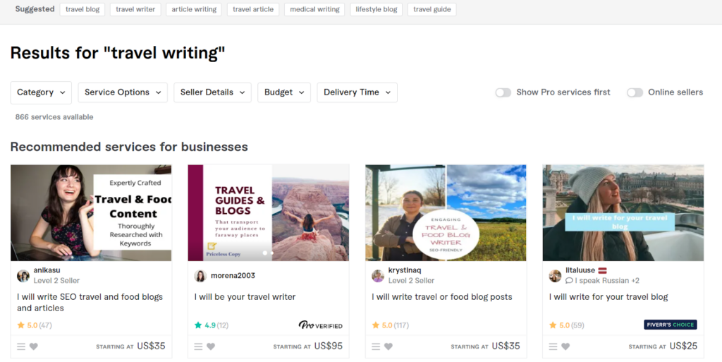 How to find a travel copywriter on Fiverr
