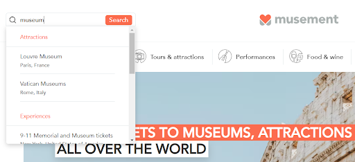 Personalized site search on Musement