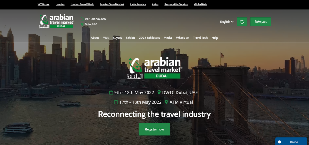 Arabian Travel Market homepage screenshot