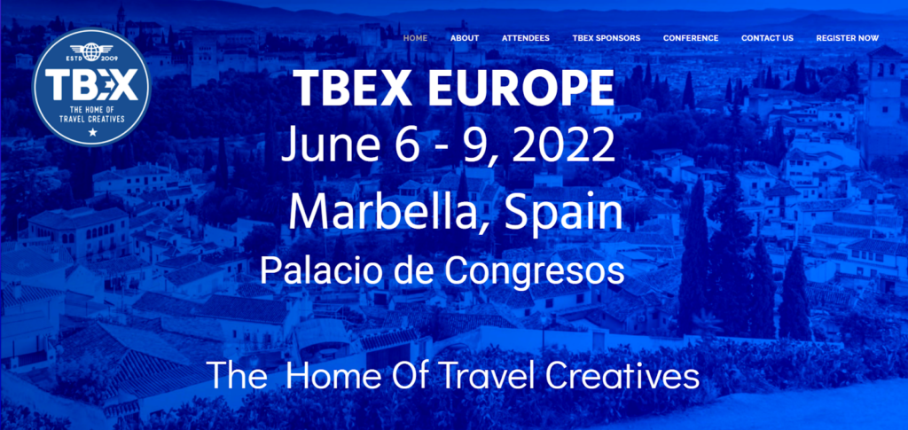 TBEX Europe homepage screenshot