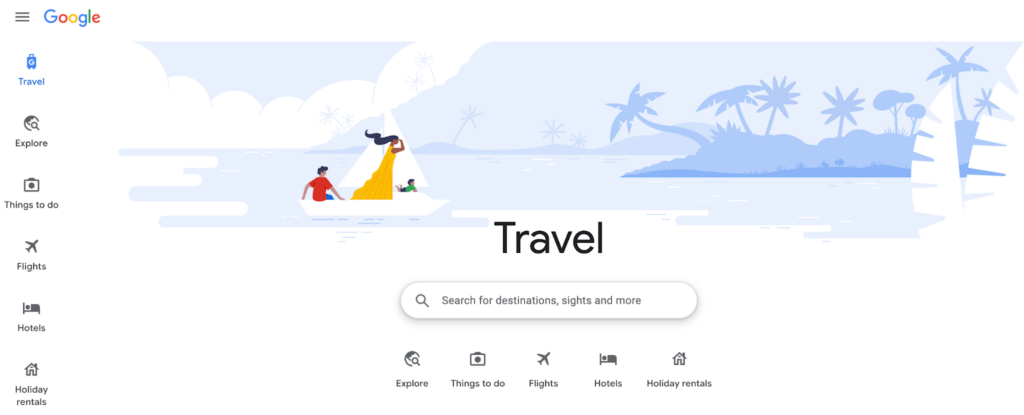 Google Travel homepage