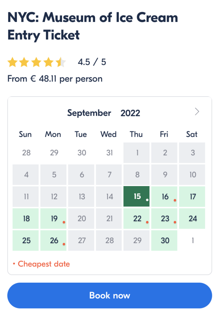 calendar widget from getyourguide affiliate program 