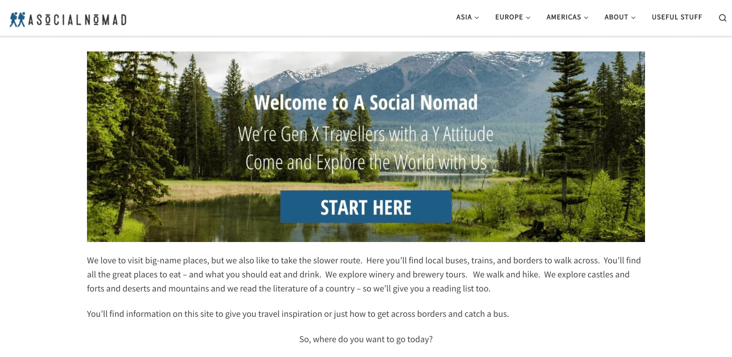 Asocialnomad.com homepage