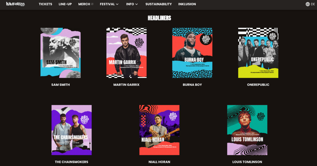 Homepage of the Lollapalooza Berlin music festival in Germany