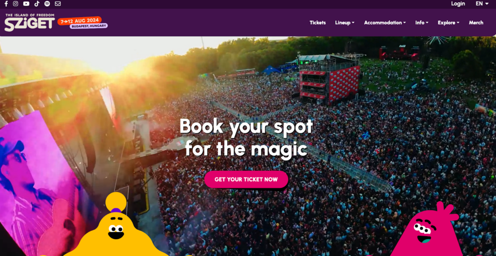 Homepage of the Sziget music festival in Hungary, Budapest