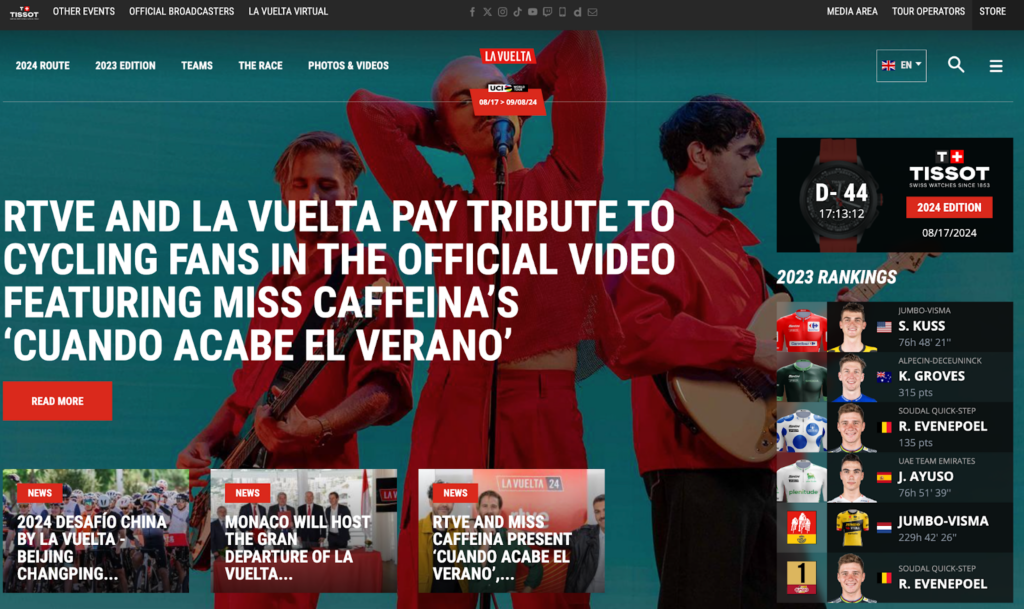 Homepage of the La Vuelta a España in Spain