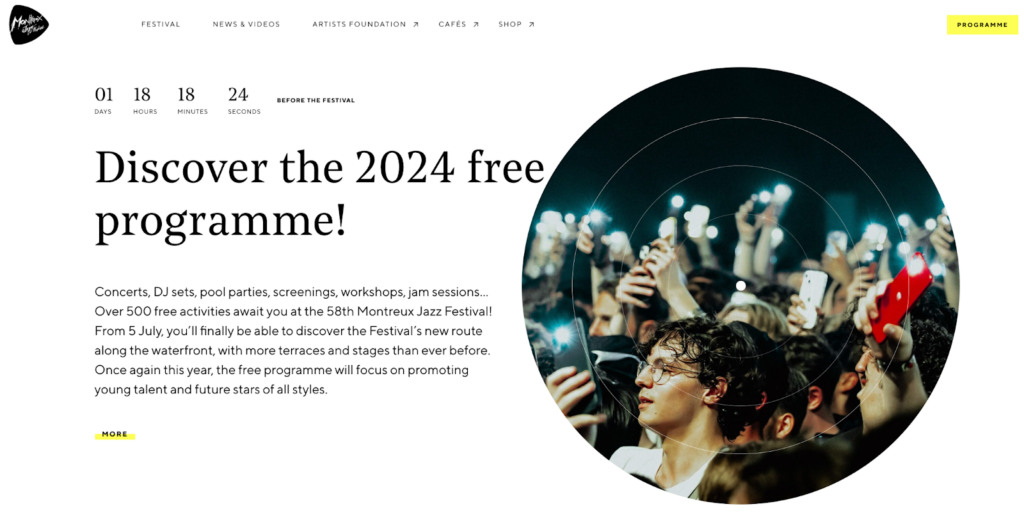 Homepage of the Montreux Jazz Festival in Montreux, Switzerland