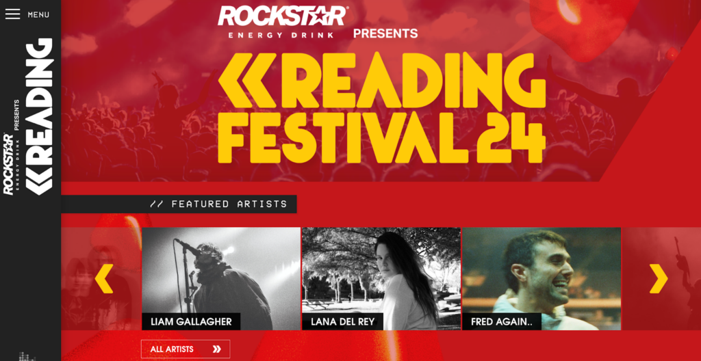 Homepage of the Reading and Leeds music festival in UK