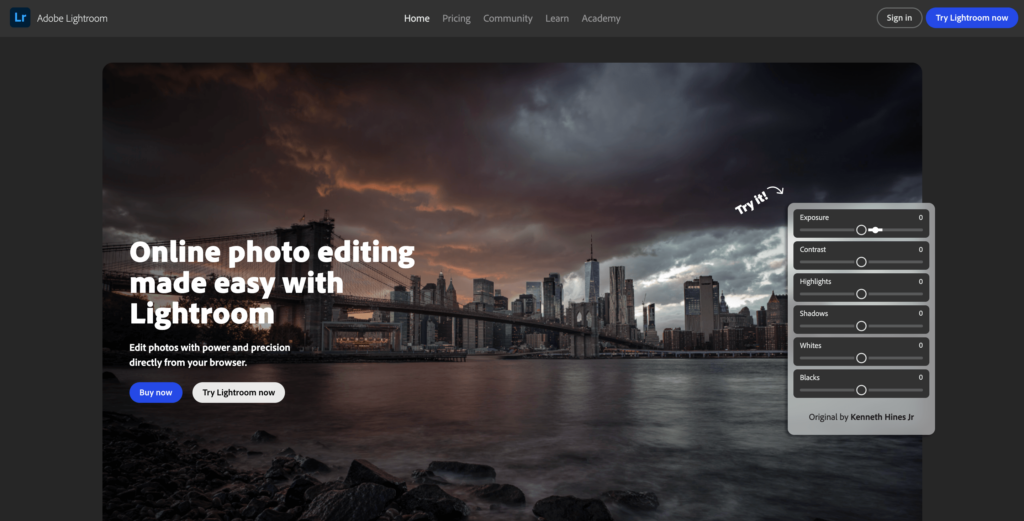 Adobe Lightroom mainpage