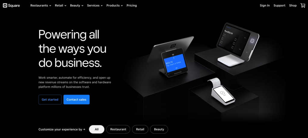 Frontpage of Square website