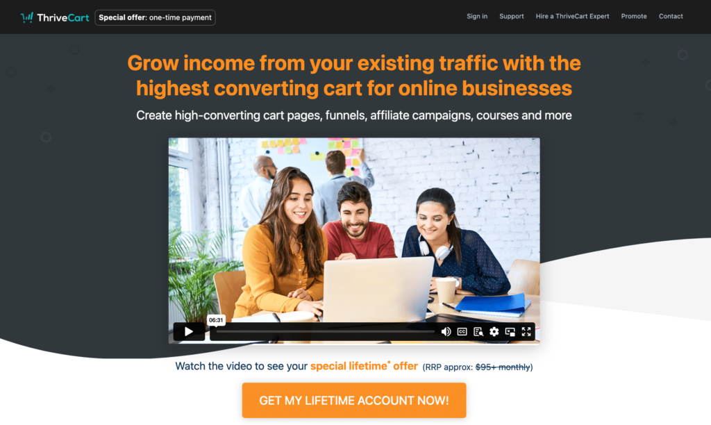 Homepage of ThriveCart