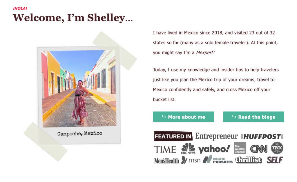 About Me page on Travel Mexico Solo