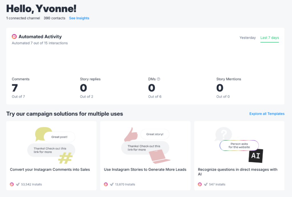 Manychat dashboard