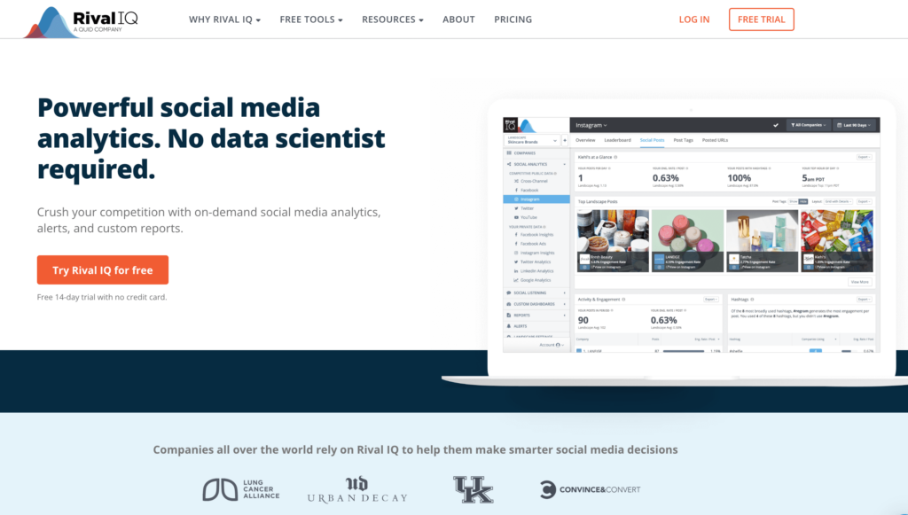 Rival IQ social media analytics tool