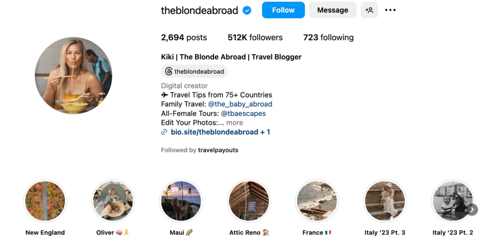 The Blondie Abroad's Instagram Bio