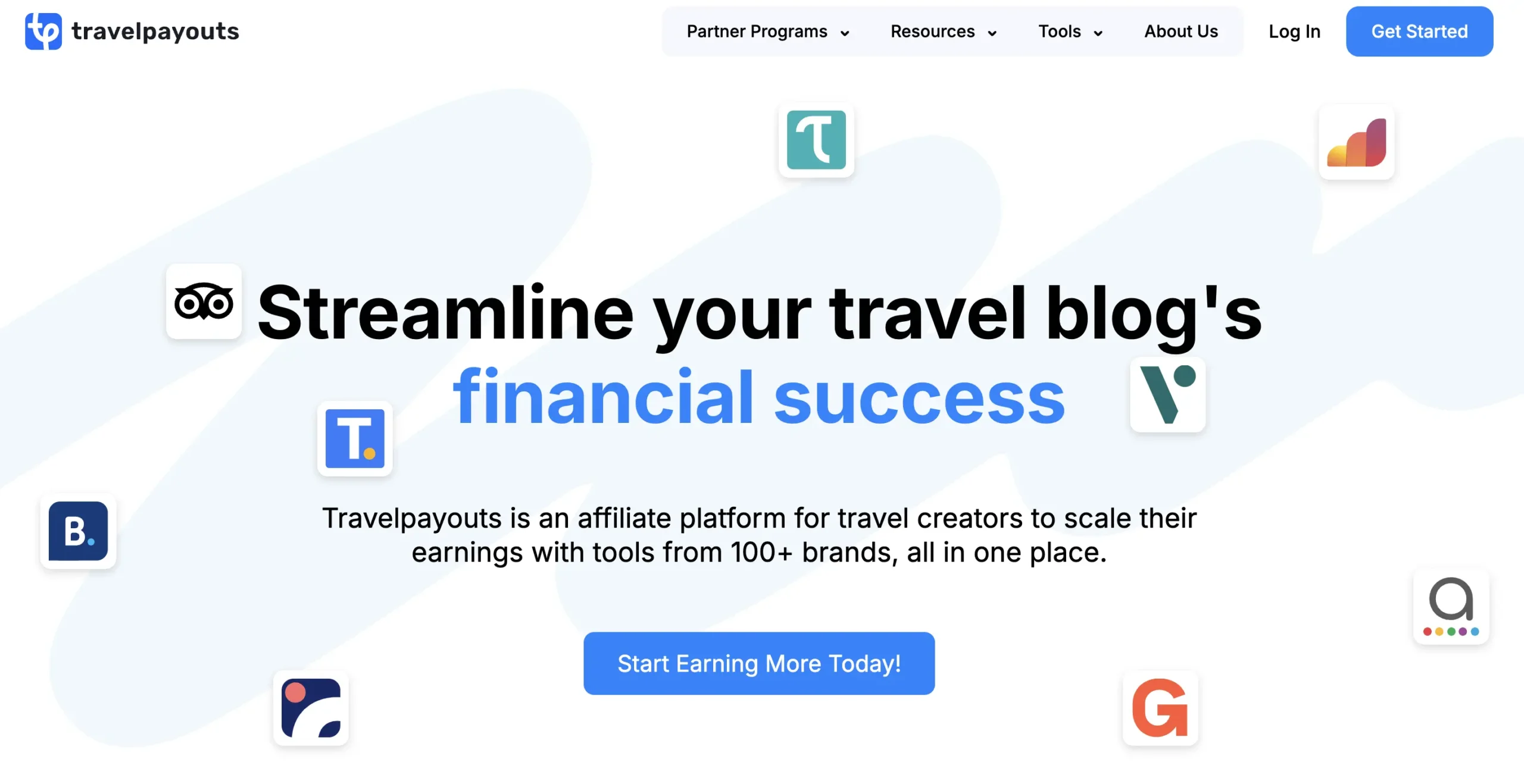 Screenshot of the Travelpayouts homepage 