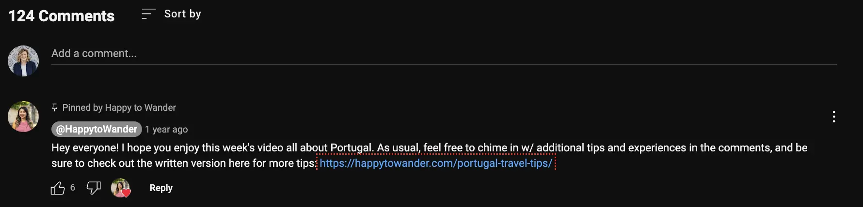 Pinned comment by Happy to Wander directing people to learn more about Portugal on her blog