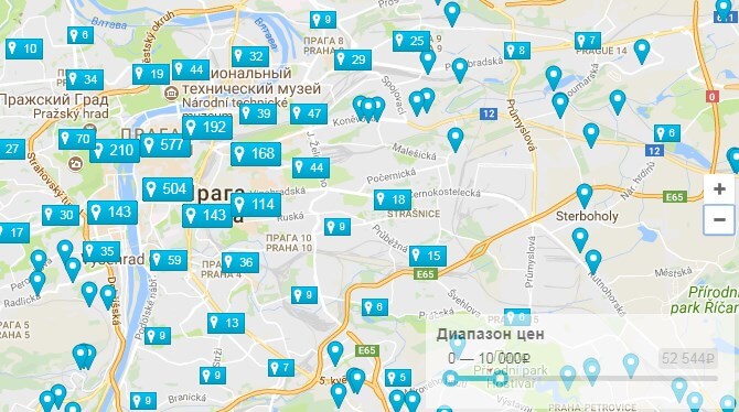 Карта отелей с зуммированием